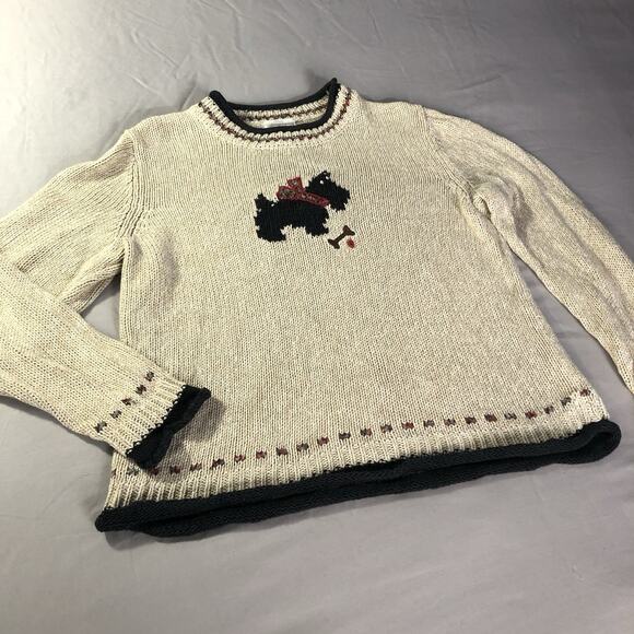 Christopher & Banks Scottie Dog Sweater Size Large Hand Embroidered Holiday - Picture 1 of 9
